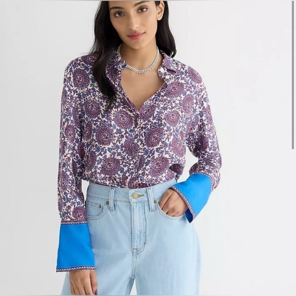 J.Crew Women’s Classic Fit Drapey Button Down Paisley Shirt